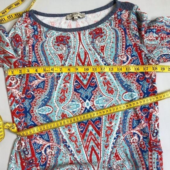 Jones New York Sport Blue Red Large Boho Print Top - Picture 7 of 11